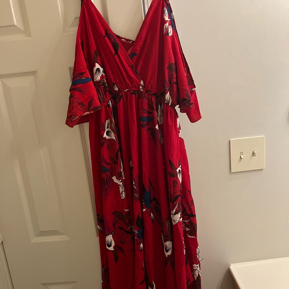 Elegant Red Floral Women's Dress